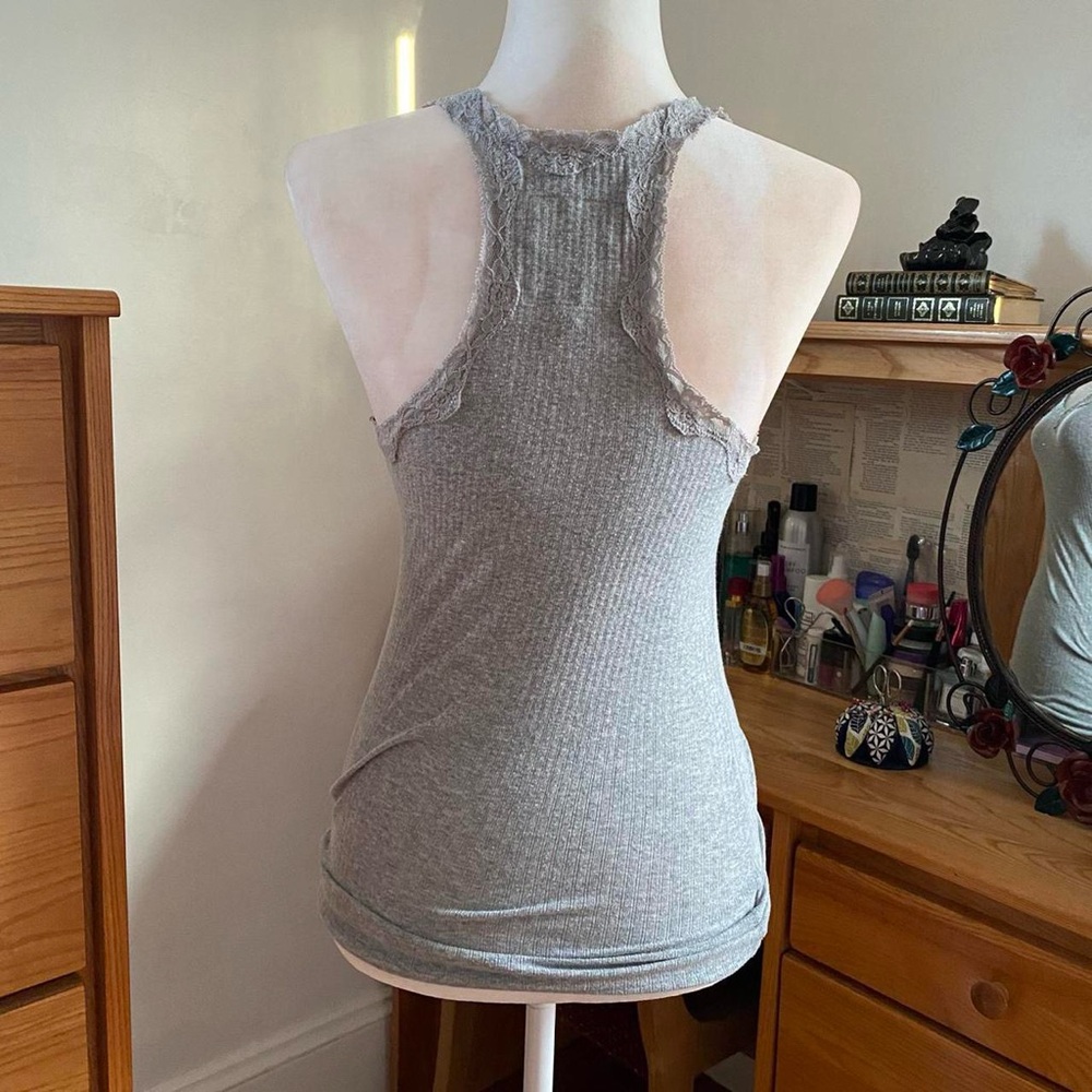 Gray Lace-Trimmed Women's Tank Top